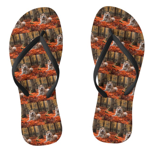 Akita im Herbst Leaves Fall Inspiriert Flip Flops (Fußbett)