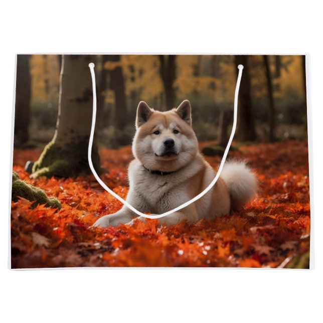 Akita im Herbst Leaves Fall Inspiriert Große Geschenktüte (Vorderseite)