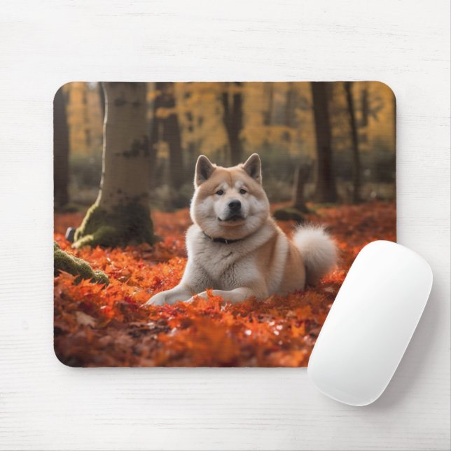 Akita im Herbst Leaves Fall Inspiriert Mousepad (Mit Mouse)