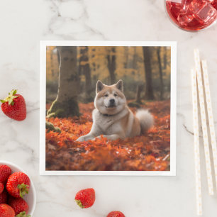 Akita im Herbst Leaves Fall Inspiriert Serviette