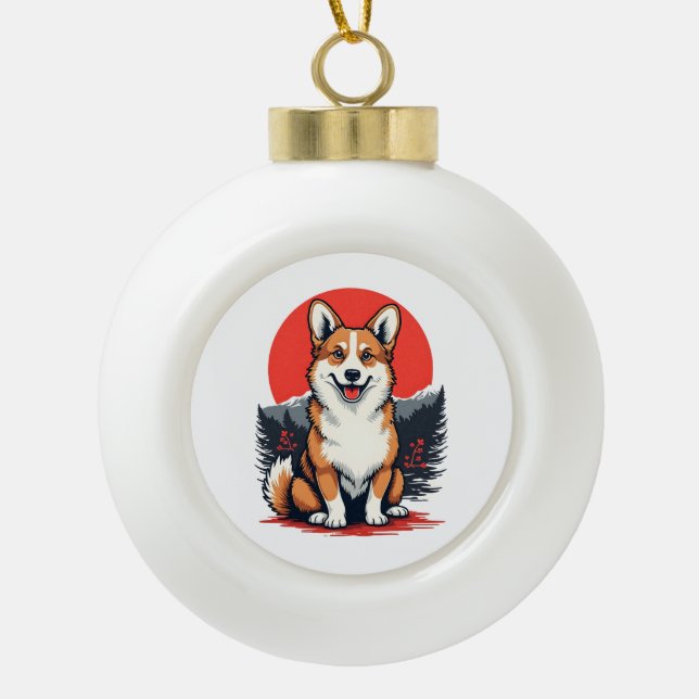 Akita Inu Dog Keramik Kugel-Ornament (Vorderseite)