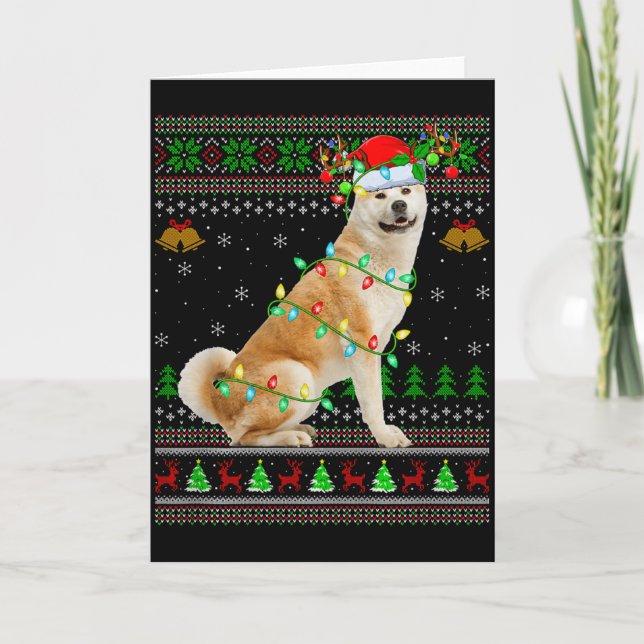 Akita Inu Dog Ugly Christmas Sweaters Holiday Sant Karte (Vorderseite)