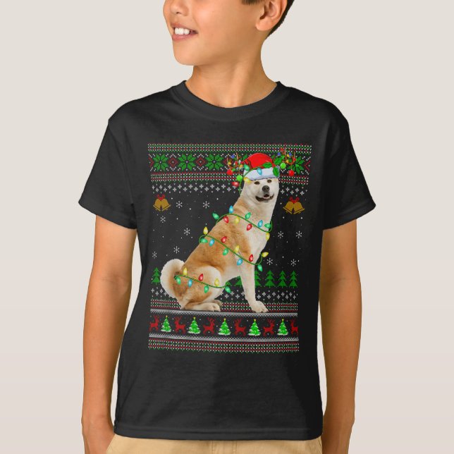 Akita Inu Dog Ugly Christmas Sweaters Holiday Sant T-Shirt (Vorderseite)