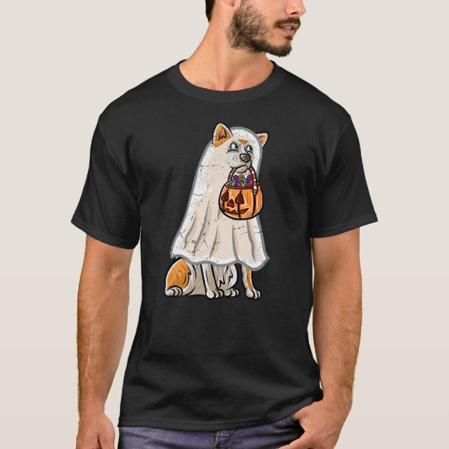 Akita Inu Happy Halloween Costume Ghost Trick or T T-Shirt (Vorderseite)