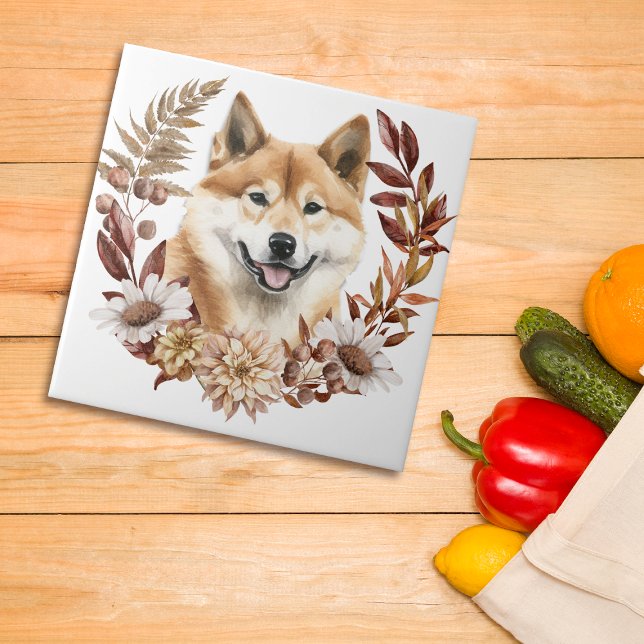 Akita Inu Hund Herbstkranz Fliese (Von Creator hochgeladen)