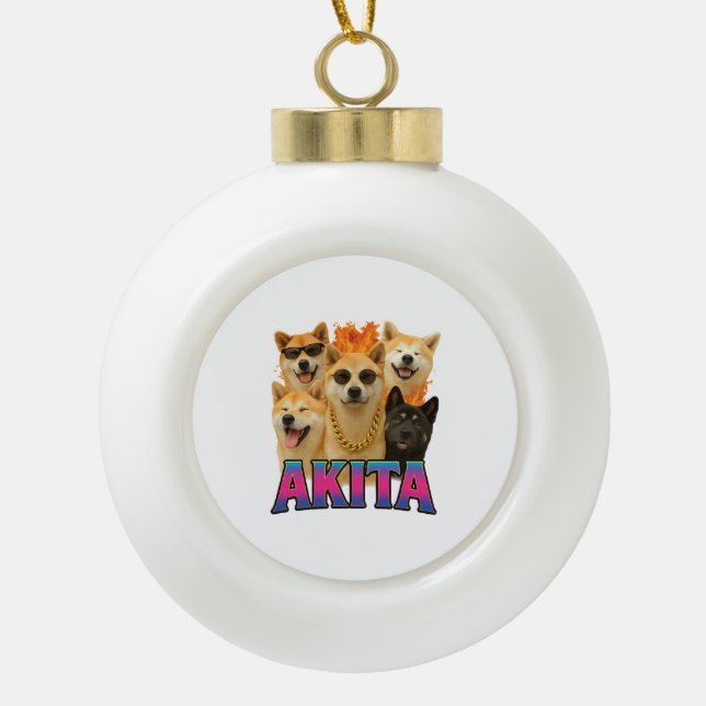 Akita  keramik Kugel-Ornament (Vorderseite)
