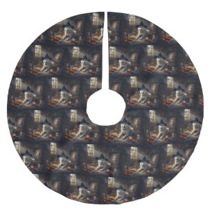 Akita-Kürbisse Halloween Gruselig Polyester Weihnachtsbaumdecke