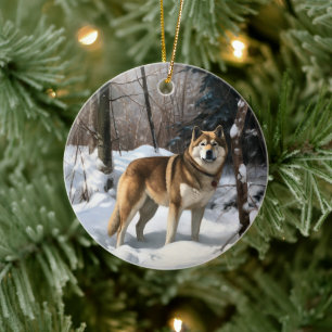 Akita Lass es schneien Weihnachten Keramik Ornament