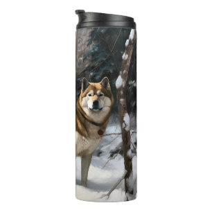 Akita Lass es schneien Weihnachten Thermosbecher