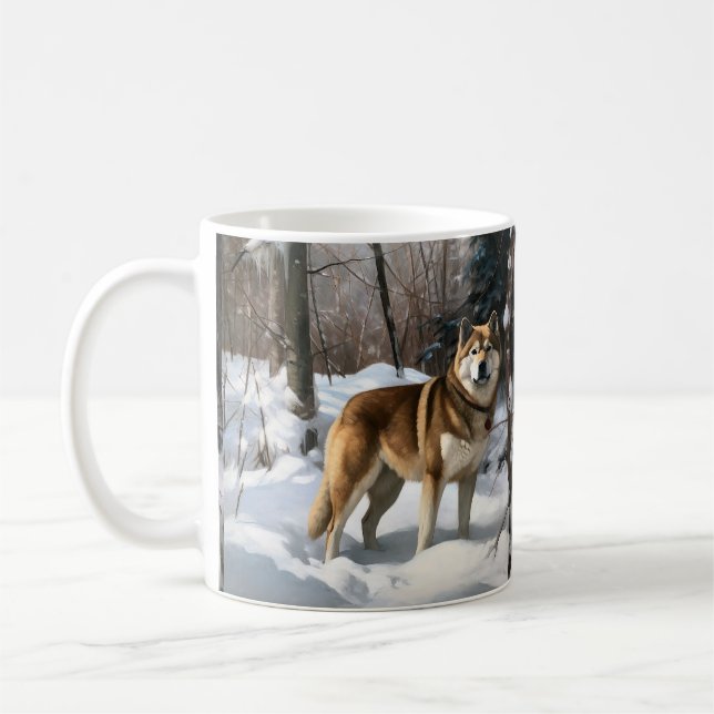 Akita Let It Schnee Weihnachten Kaffeetasse (Links)