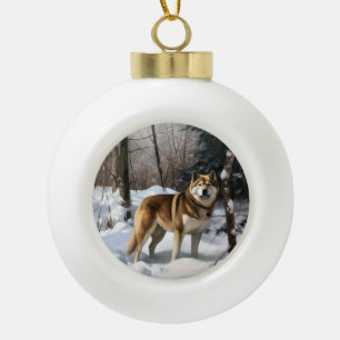 Akita Let It Schnee Weihnachten Keramik Kugel-Ornament