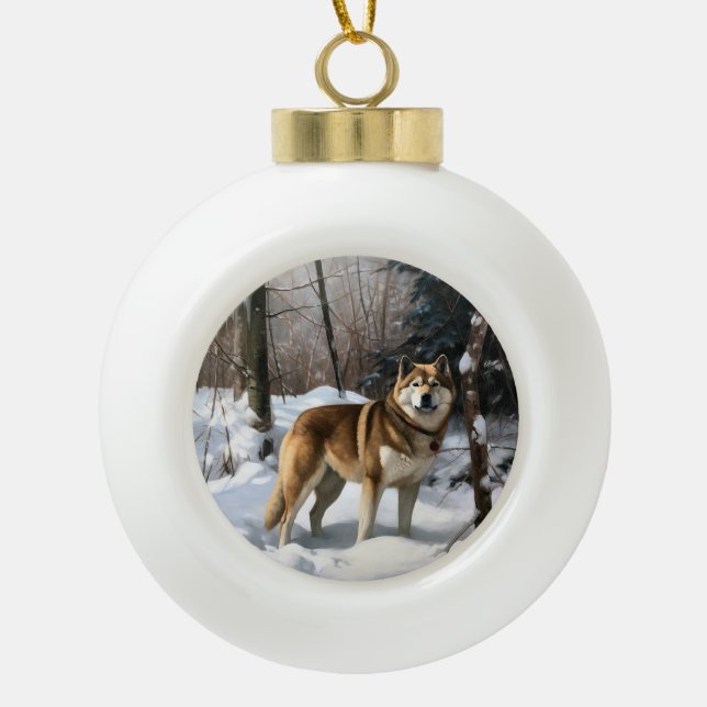 Akita Let It Schnee Weihnachten Keramik Kugel-Ornament (Vorderseite)