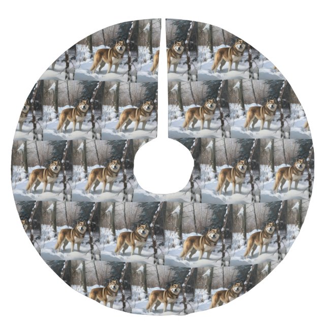 Akita Let It Schnee Weihnachten Polyester Weihnachtsbaumdecke (Vorderseite)