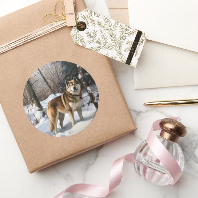 Akita Let It Schnee Weihnachten Runder Aufkleber (Schenken)