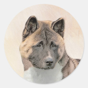 Akita-Malerei - Süße originelle Hundekunst Runder Aufkleber
