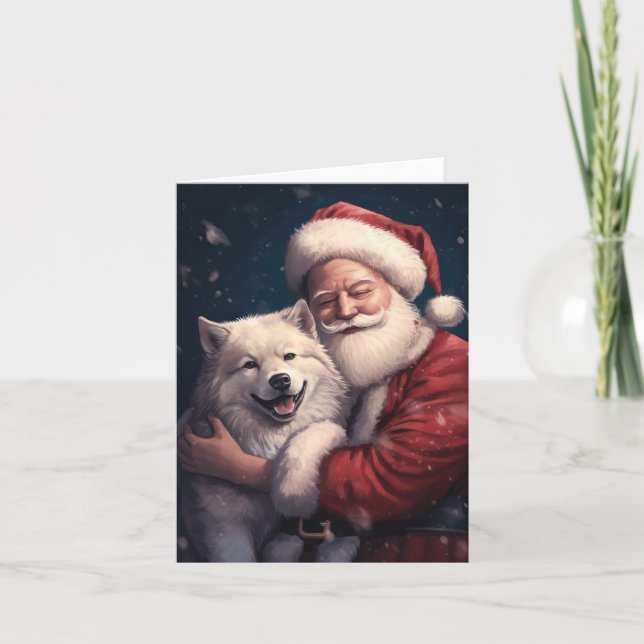 Akita mit dem Weihnachtsmann Weihnachten Karte (Vorderseite)