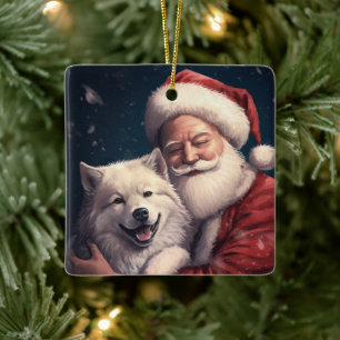 Akita mit dem Weihnachtsmann Weihnachten Keramikornament