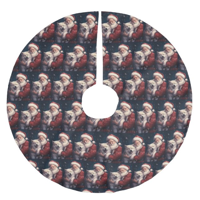 Akita mit dem Weihnachtsmann Weihnachten Polyester Weihnachtsbaumdecke (Vorderseite)