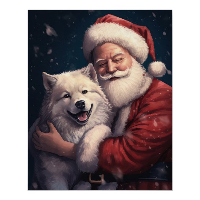 Akita mit dem Weihnachtsmann Weihnachten Poster (Vorderseite)