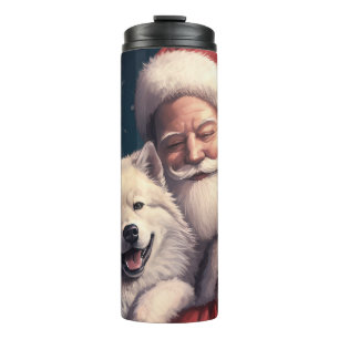 Akita mit dem Weihnachtsmann Weihnachten Thermosbecher