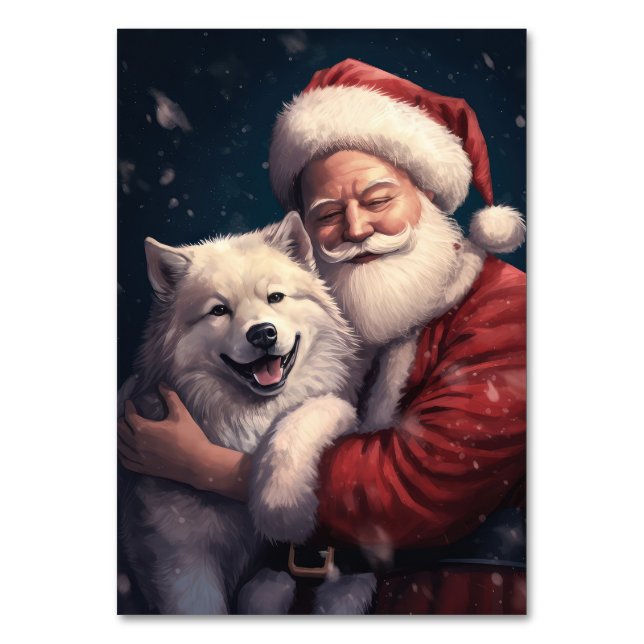 Akita mit dem Weihnachtsmann Weihnachten Tischnummer (Vorderseite)
