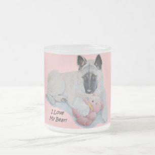 Akita mit rosa Teddybärhundeporträtkunst Mattglastasse