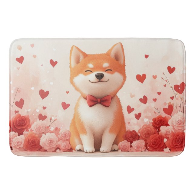 Akita mit Rose - Valentinstag Badematte (Vorderseite)