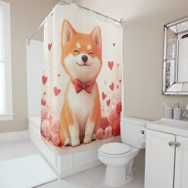 Akita mit Rose - Valentinstag Duschvorhang (Beispiel)
