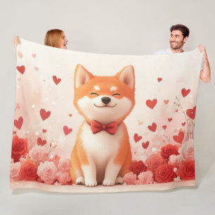 Akita mit Rose - Valentinstag Fleecedecke