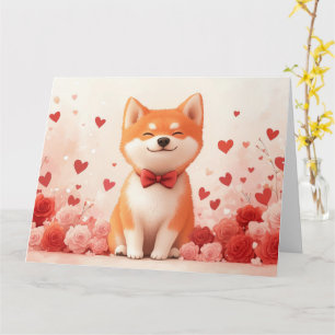 Akita mit Rose - Valentinstag Karte