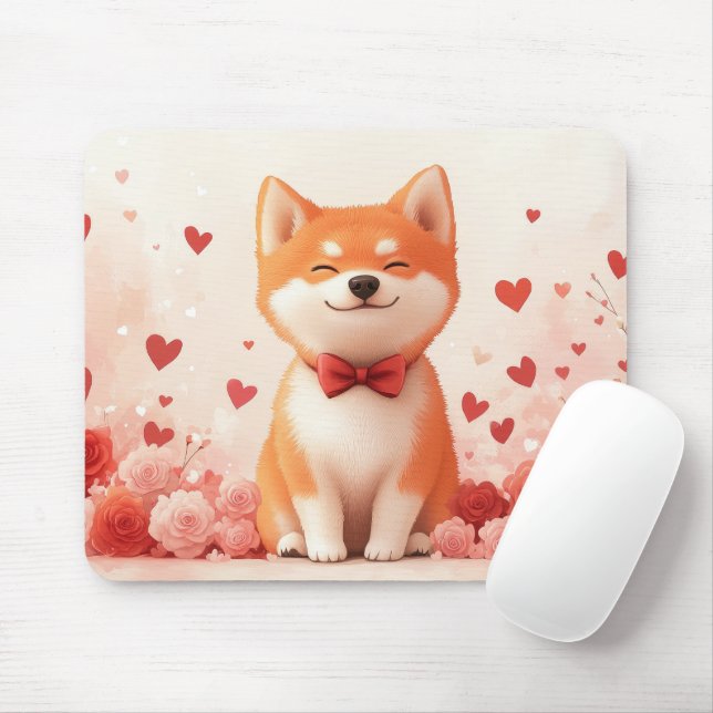 Akita mit Rose - Valentinstag Mousepad (Mit Mouse)