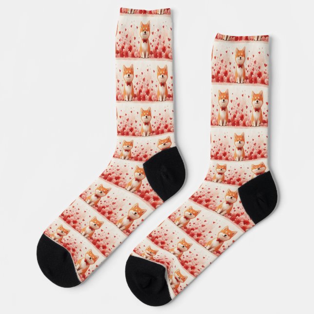 Akita mit Rose - Valentinstag Socken (Linkes Detail)