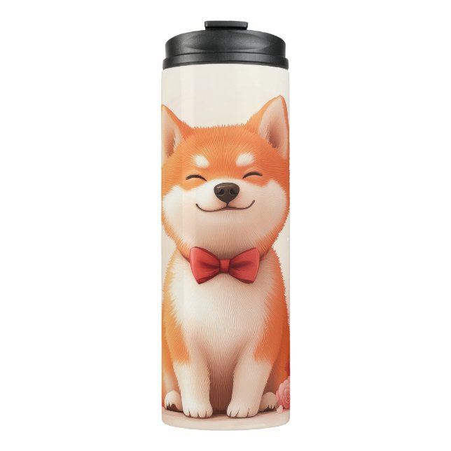Akita mit Rose - Valentinstag Thermosbecher (Vorderseite)