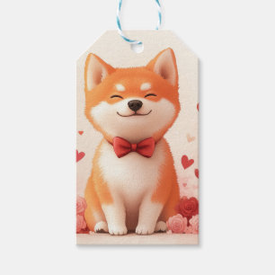 Akita mit Rosen - Valentinstag Geschenkanhänger