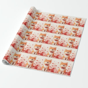 Akita mit Rosen - Valentinstag Geschenkpapier