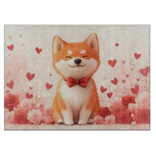 Akita mit Rosen - Valentinstag  Schneidebrett