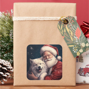 Akita mit Santa Claus Festives Weihnachten  Quadratischer Aufkleber