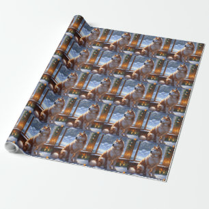 Akita mit Weihnachtsbeleuchtung Urlaub Geschenkpapier