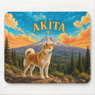 Akita, Mount Hood Vintage-Wasserfarbe Mousepad