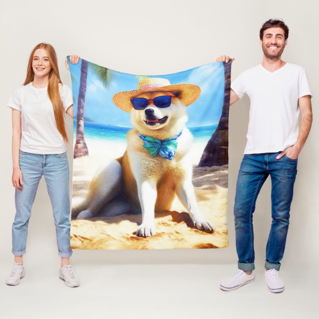 Akita on Beach, Sommergeschenk für Hundefreunde Ge Fleecedecke (Beispiel)