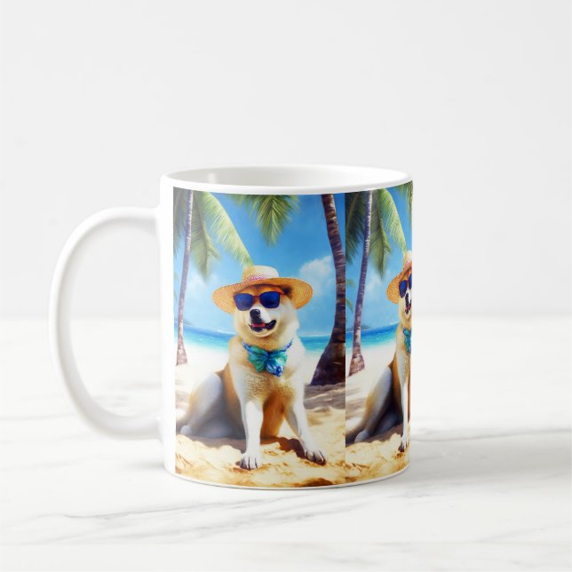 Akita on Beach, Sommergeschenk für Hundefreunde Ge Kaffeetasse (Links)