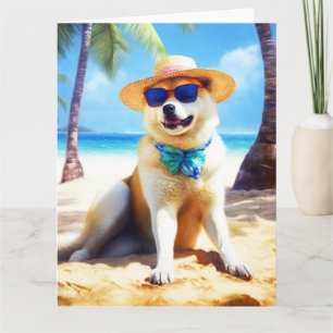 Akita on Beach, Sommergeschenk für Hundefreunde Ge Karte