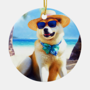 Akita on Beach, Sommergeschenk für Hundefreunde Ge Keramik Ornament
