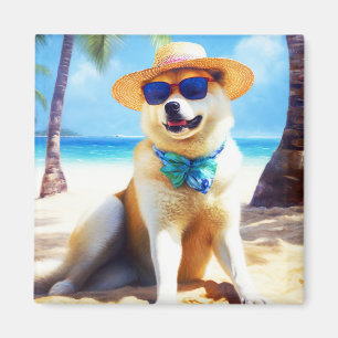 Akita on Beach, Sommergeschenk für Hundefreunde Ge Magnet