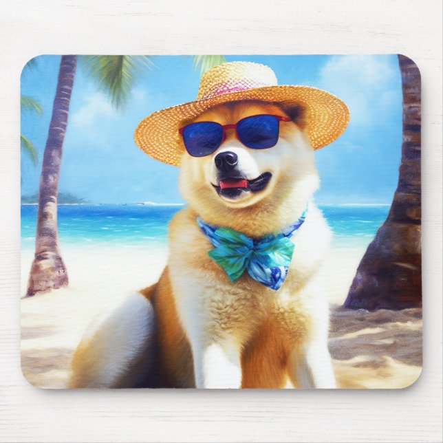 Akita on Beach, Sommergeschenk für Hundefreunde Ge Mousepad (Vorne)