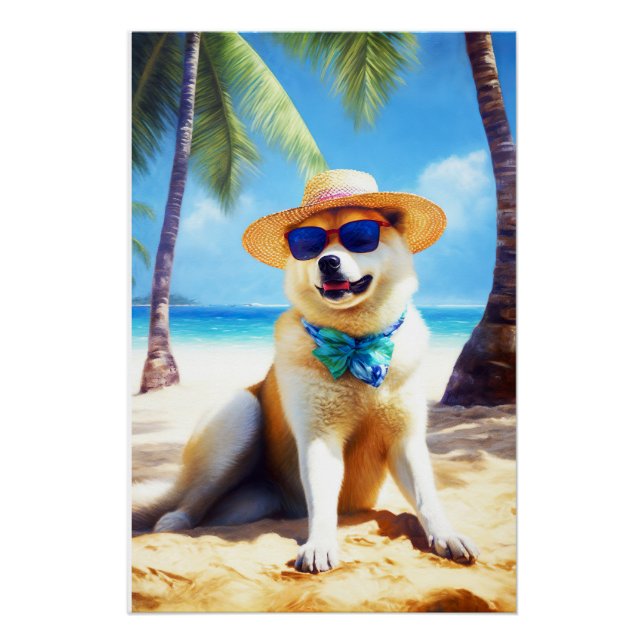 Akita on Beach, Sommergeschenk für Hundefreunde Ge Poster (Vorderseite)