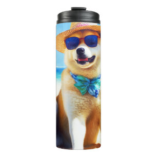 Akita on Beach, Sommergeschenk für Hundefreunde Ge Thermosbecher