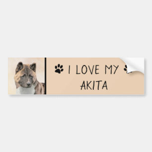 Akita Painting - Niedliche Original Hunde Kunst Autoaufkleber