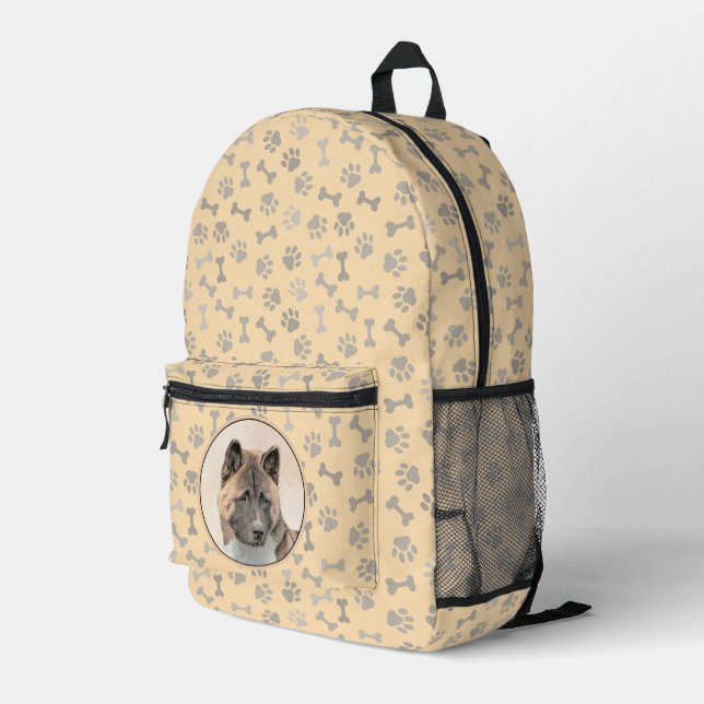 Akita Painting - Niedliche Original Hunde Kunst Bedruckter Rucksack (Rückseitige Ecke Rechts)