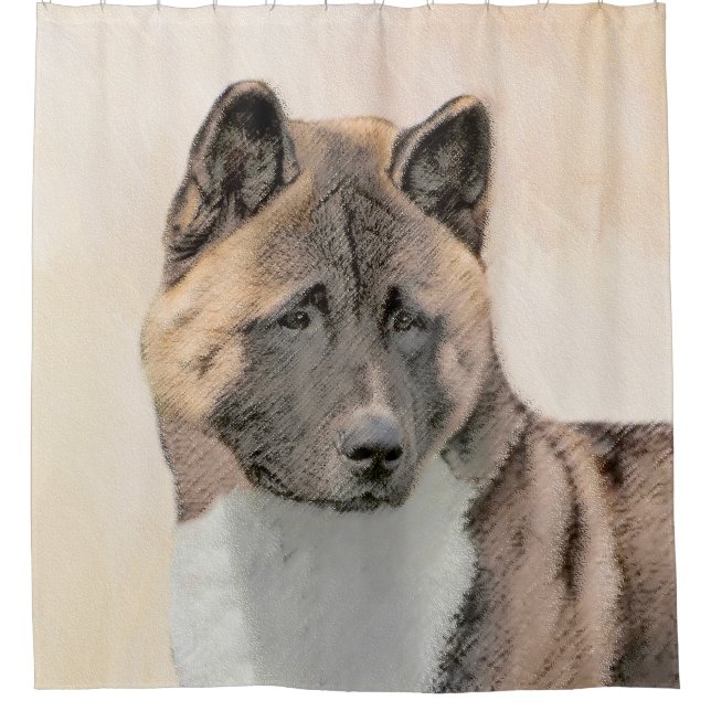 Akita Painting - Niedliche Original Hunde Kunst Duschvorhang (Vorderseite)